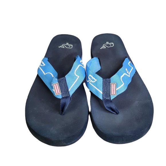 VINEYARD VINES FLIP FLOPS SANDAL WOMENS US 11 BLUE RUBBER CANVAS - Picture 3 of 7